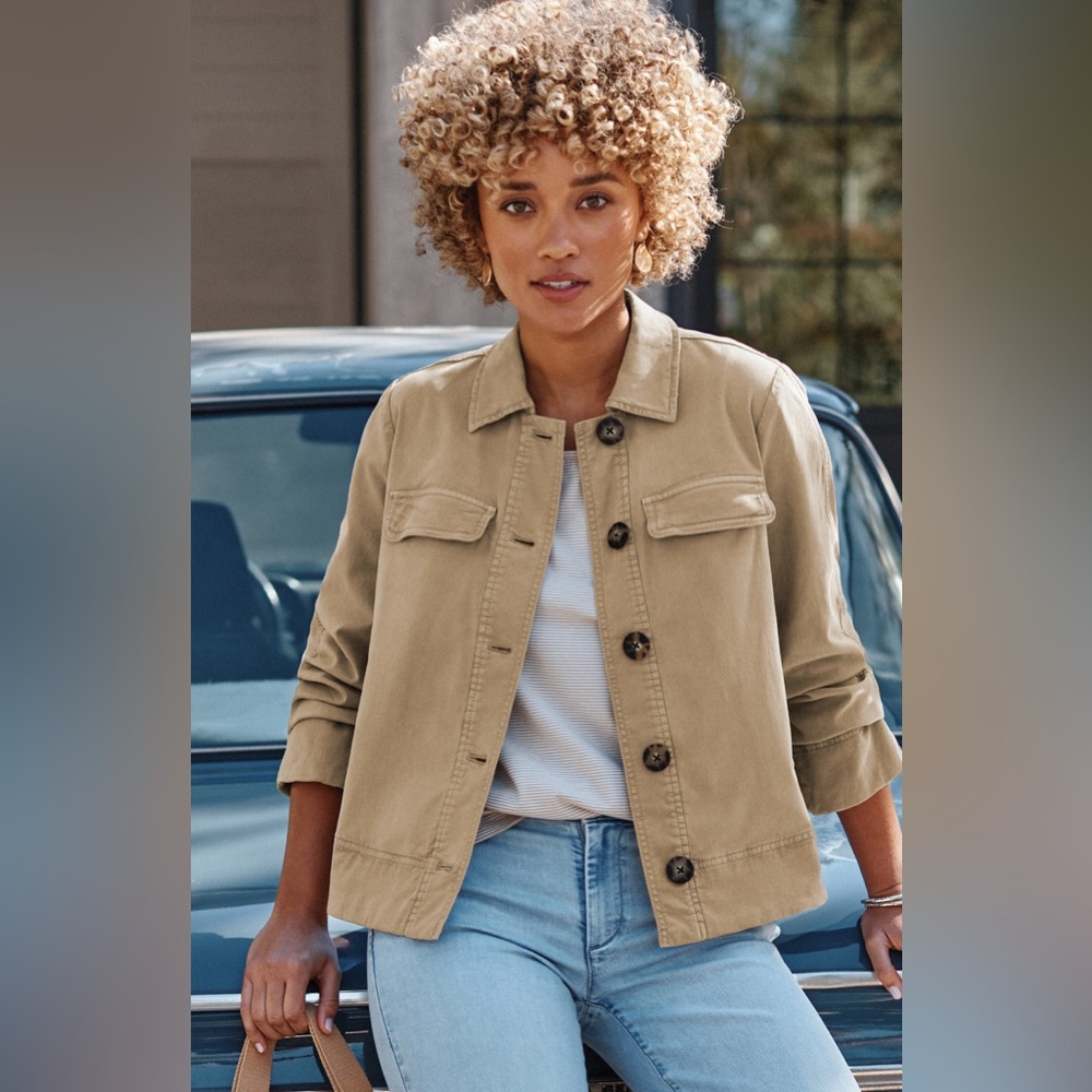 NWT J.Jill Chino Journey Jacket in Light Golden Beige